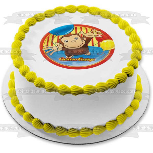 Curious George Balloons Edible Cake Topper Image ABPID08387