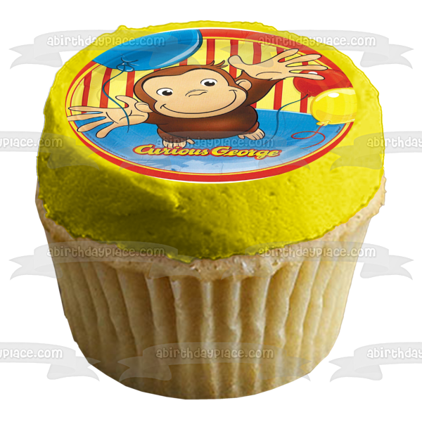 Curious George Balloons Edible Cake Topper Image ABPID08387