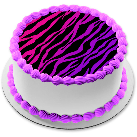 Pink Purple Black Zebra Stripes Print Edible Cake Topper Image ABPID09012