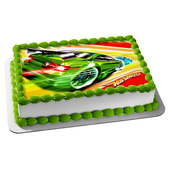 Hot Wheels Mattel Blue Car Green Car Edible Cake Topper Image ABPID08848