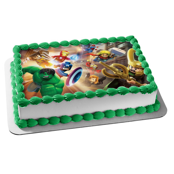 LEGO Avengers The Hulk Thor Spider-Man Iron Man Captain America Black Widow Edible Cake Topper Image ABPID08873