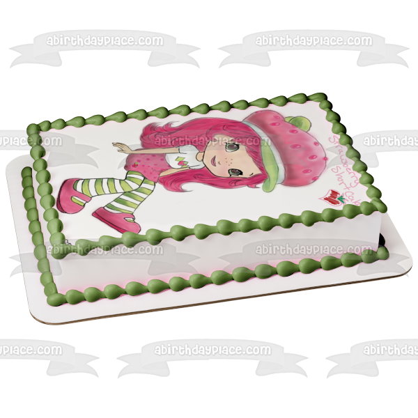 Strawberry Shortcake Green White Pink Edible Cake Topper Image ABPID09075
