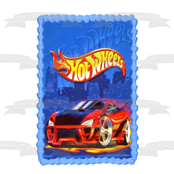 Mattel Hot Wheels Logo Red Black Car Edible Cake Topper Image ABPID09076