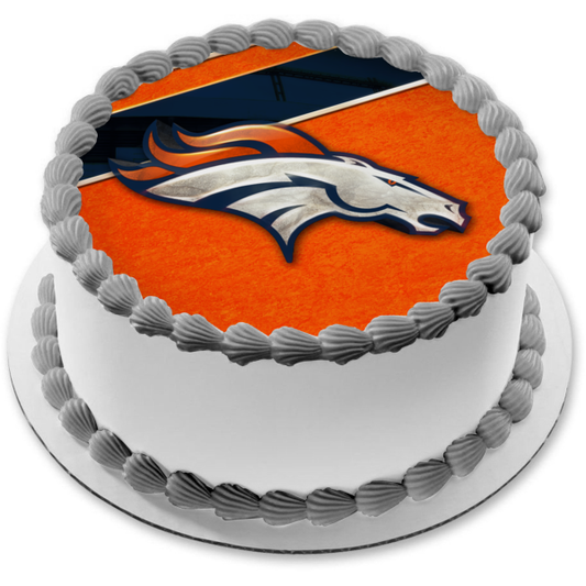 Denver Broncos Classic Logo NFL Orange Background Edible Cake Topper Image ABPID08935