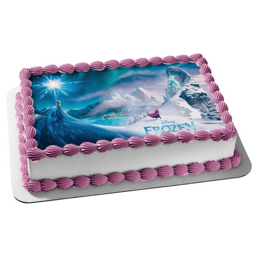 Disney Frozen Anna Elsa Castle Ice Mountains Snowflakes Edible Cake Topper Image ABPID08941