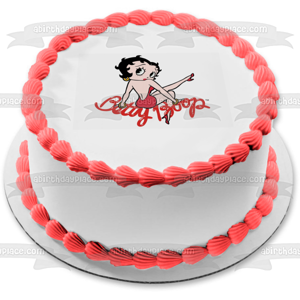 Betty Boop Red Dress Hoop Earrings Black Hair Edible Cake Topper Image ABPID09107