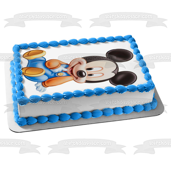 Disney Baby Mickey Mouse Blue Overalls Edible Cake Topper Image ABPID09403