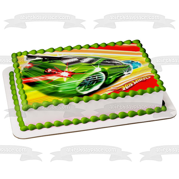 Mattel Hot Wheels Logo Green Blue Cars Racing Edible Cake Topper Image ABPID09128