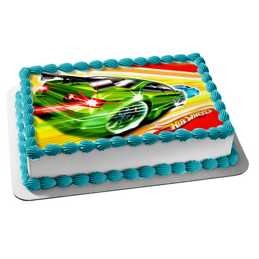 Mattel Hot Wheels Logo Green Blue Cars Racing Edible Cake Topper Image ABPID09128