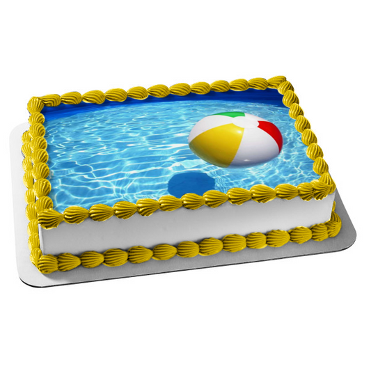 Outdoor Pool Beach Ball Edible Cake Topper Image ABPID09462