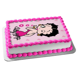 Betty Boop Blowing Kisses Pink Hearts Background Edible Cake Topper Image ABPID09477