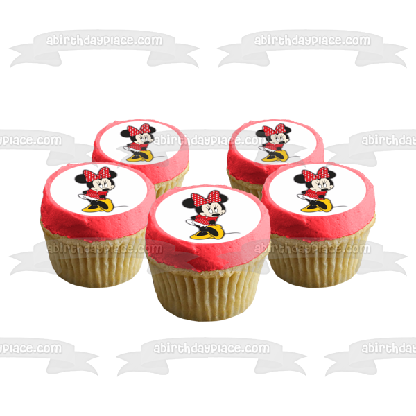 Disney Minnie Mouse Red White Polka Dots Edible Cake Topper Image ABPID09146