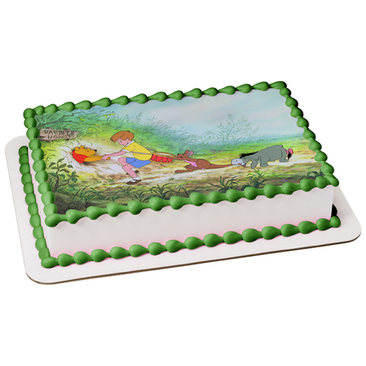Disney Winnie the Pooh Christopher Robin Kanga Eeyore sacando a Pooh atascado de la casa del conejo adorno comestible para tarta imagen ABPID09148 