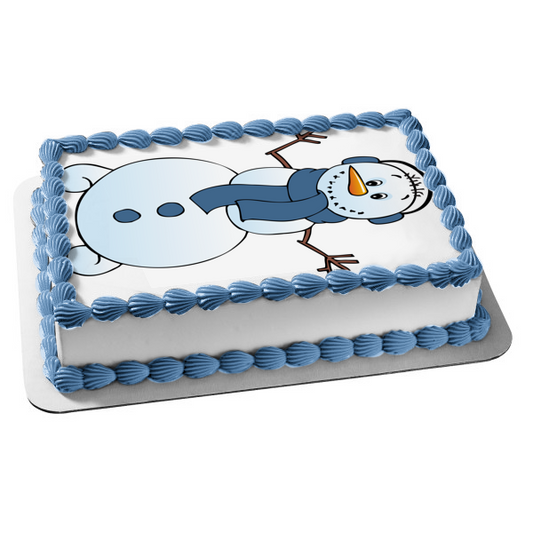 Snowman Cartoon Merry Christmas Happy Holidays Edible Cake Topper Image ABPID09496
