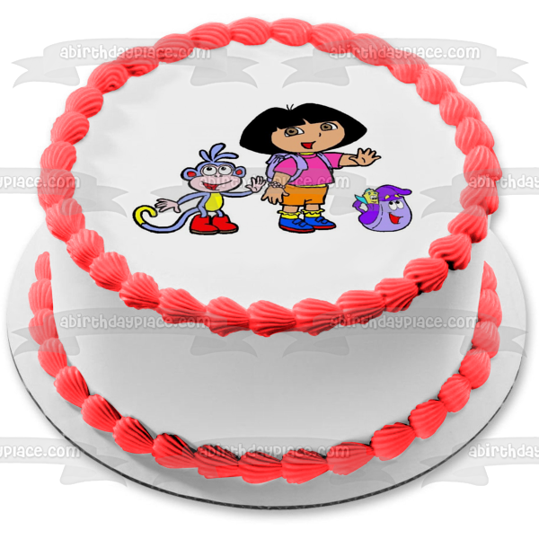 Dora the Explorer Boots Map Backpack Waving Edible Cake Topper Image ABPID09565