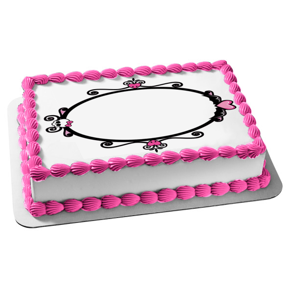 Monster High Picture Frame Pink Hearts Edible Cake Topper Image ABPID09579