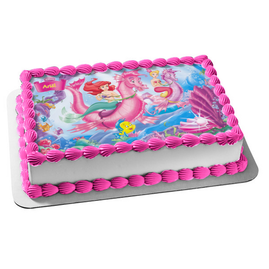 Disney Princess the Little Mermaid Ariel Riding Seahorse Edible Cake Topper Image ABPID09174