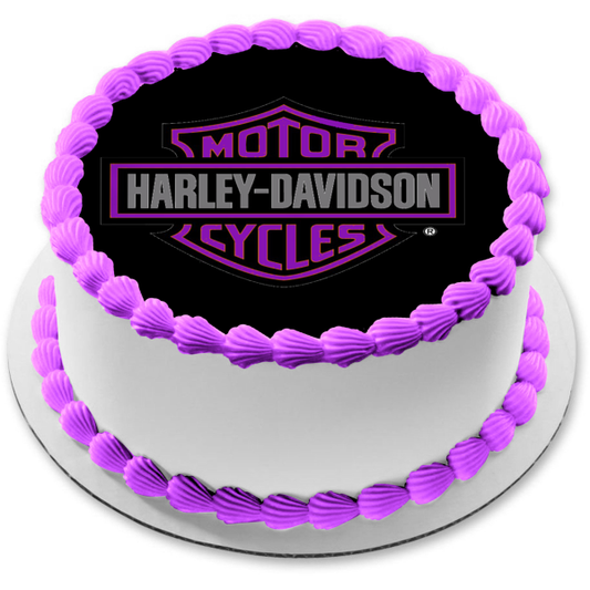 Harley Davidson Motor Cycles Black and Purple Logo Edible Cake Topper Image ABPID09717
