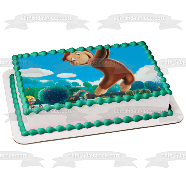 Curious George Flying Away with Balloons Edible Cake Topper Image ABPID09187