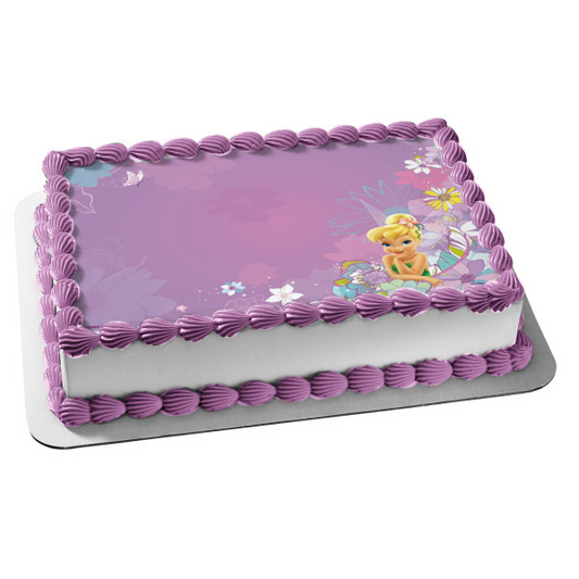 Disney Fairies Tinker Bell Flower Background Edible Cake Topper Image ABPID09186
