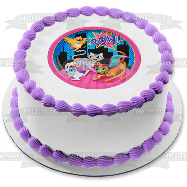 ¡Pow de mascotas de superhéroes! Adorno comestible para tarta con diseño de perro, gato, conejito y pájaro, superhéroes, imagen ABPID00002 