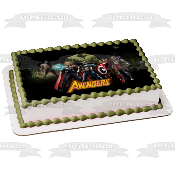 Marvel Comics The Avengers Captain America Iron Man Thor Incredible Hulk Black Background Edible Cake Topper Image ABPID09188