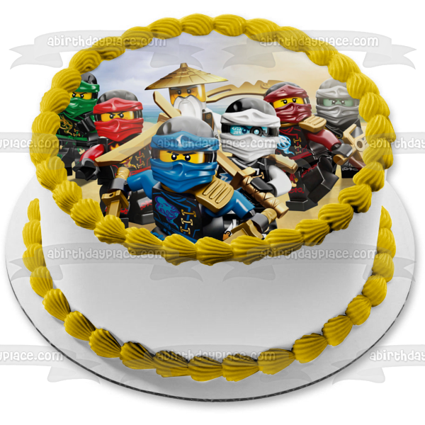 The LEGO Ninjago Movie Lloyd Sensei Wu Fuchsia Ninja Zane Kai and Jay Edible Cake Topper Image ABPID00025
