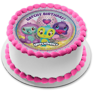 Hatchy Birthday Hatchimals Hearts Purple Background Edible Cake Topper Image ABPID00201