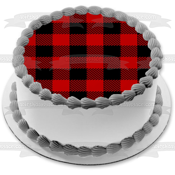 Red and Black Plaid Pattern Edible Cake Topper Image ABPID00211