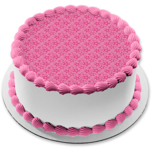 Imagen comestible para decoración de tarta con fondo rosa y patrón de estrella rosa ABPID00311 