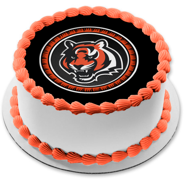 Cincinnati Bengals Logo NFL Black Background Edible Cake Topper Image ABPID00314