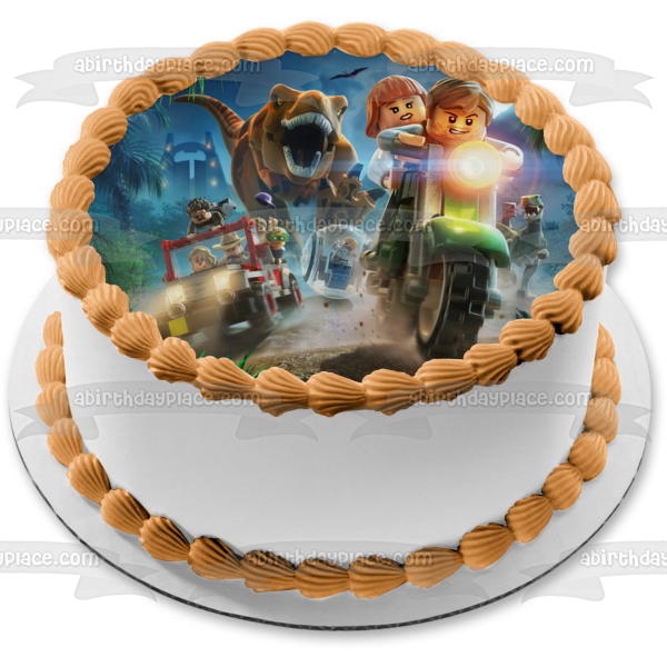 LEGO Jurassic World Assorted Characters Motorcycle Raptor Edible Cake Topper Image ABPID00457