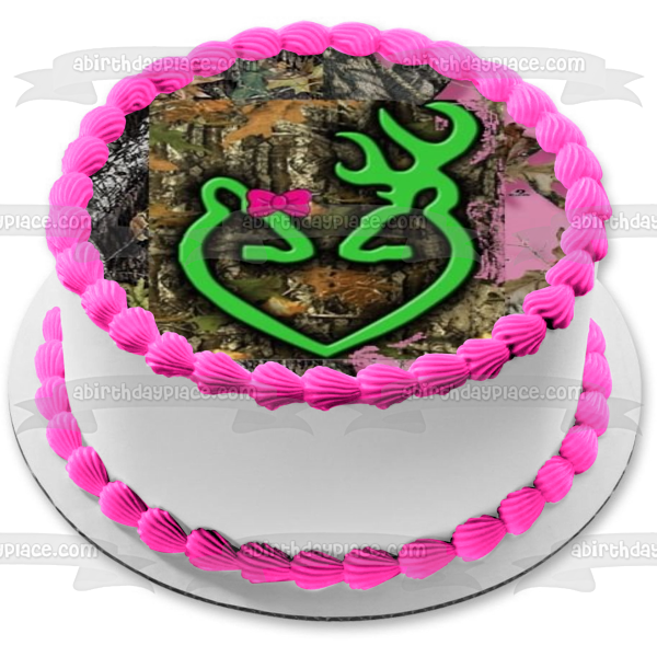Mossy Oak Camo Camuflaje Hojas Asta Corazón Arco Comestible Cake Topper Imagen ABPID00482 