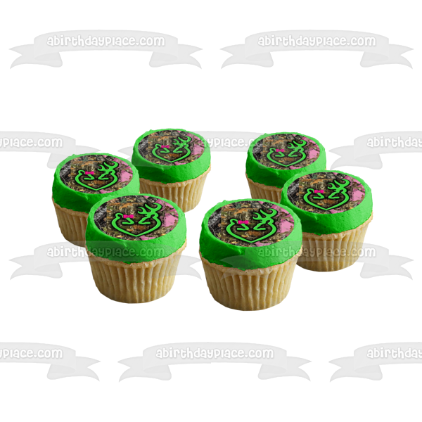 Mossy Oak Camo Camuflaje Hojas Asta Corazón Arco Comestible Cake Topper Imagen ABPID00482 