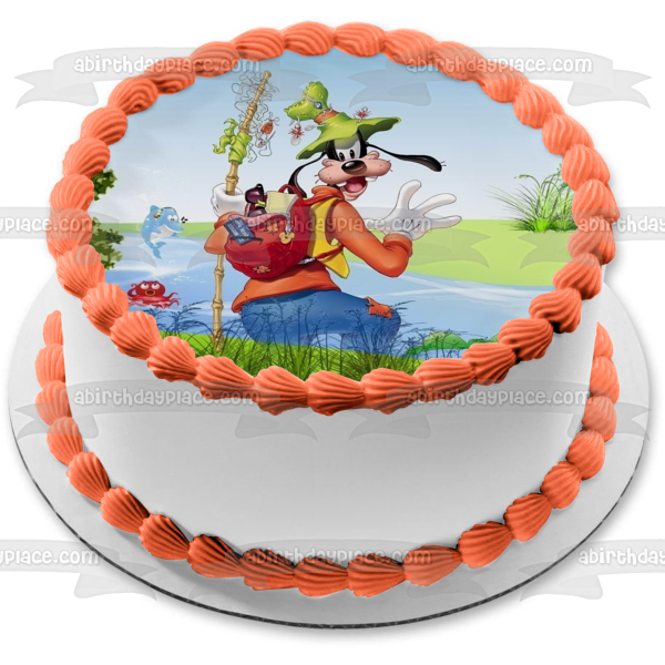 Mickey Mouse and Friends Goofy Fishing with Frogs Edible Cake Topper Image ABPID00491