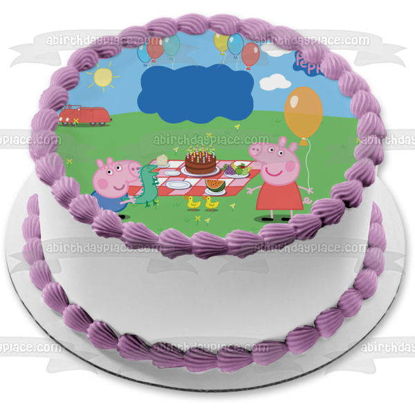 Peppa Pig George Birthday Party Cake and Balloons Edible Cake Topper Image Frame ABPID00643