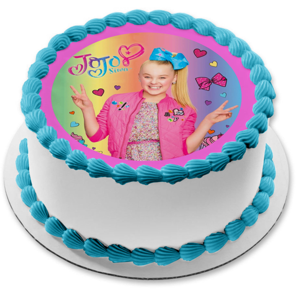 Jojo Siwa Peace Hearts Bows and Cupcakes Edible Cake Topper Image ABPID00686