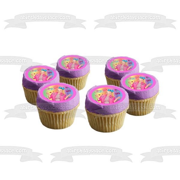 Jojo Siwa Peace Hearts Bows and Cupcakes Edible Cake Topper Image ABPID00686