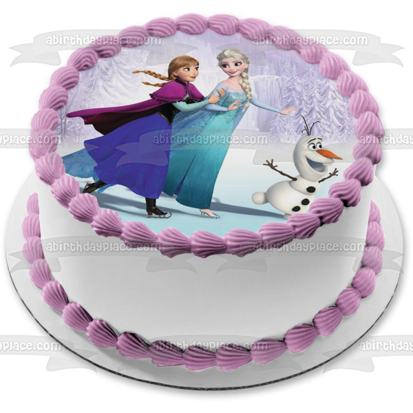 Frozen Anna Elsa Olaf Skating Edible Cake Topper Image ABPID00691
