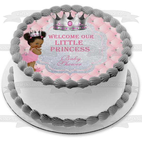 Welcome Our Little Princess Afro Puff Baby Shower Edible Cake Topper Image ABPID00735