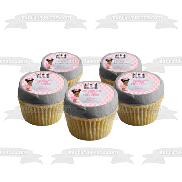 Welcome Our Little Princess Afro Puff Baby Shower Edible Cake Topper Image ABPID00735