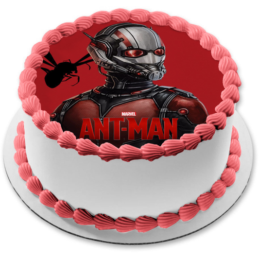 Ant-Man y una hormiga voladora con fondo rojo Imagen comestible para decoración de tarta ABPID00867 
