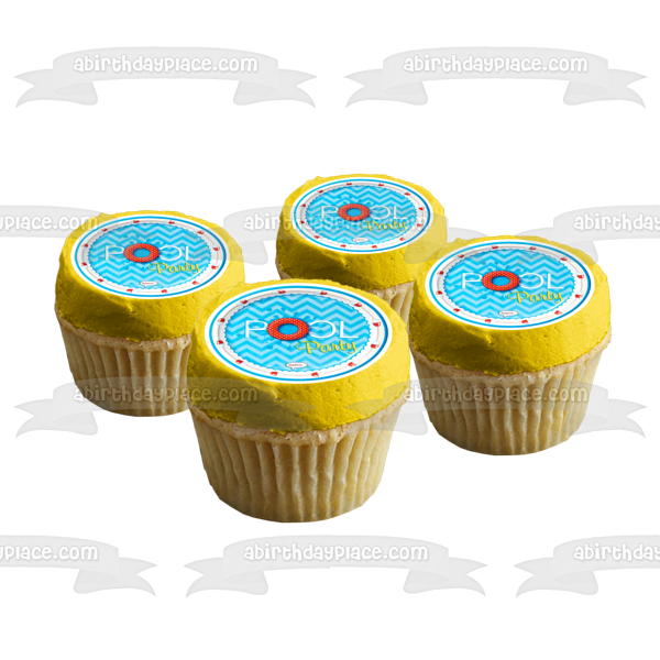 Pool Party Blue Background Swim Ring Edible Cake Topper Image ABPID00953