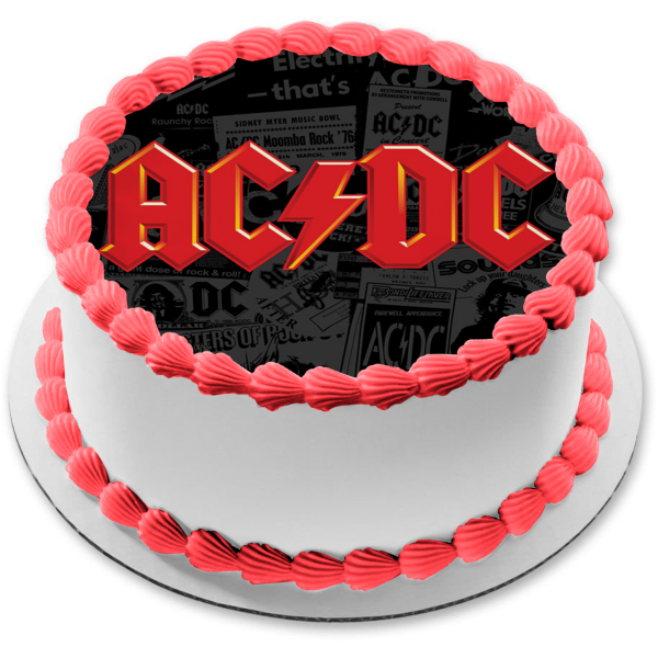 AC/DC Red Logo Newspaper Background Edible Cake Topper Image ABPID0109 ...