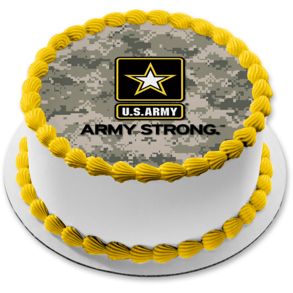 United States Army Logo Army Strong Army Camo Background Edible Cake Topper Image ABPID01151