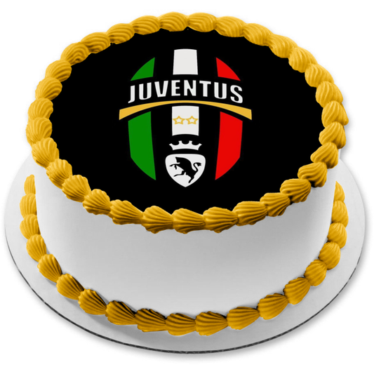 Juventus Juve Italian Professional Football Club Logo Black Background Edible Cake Topper Image ABPID01185