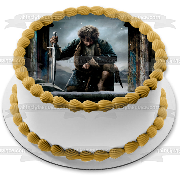 The Hobbit Bilbo Baggins Kneeling Sword Edible Cake Topper Image ABPID01266
