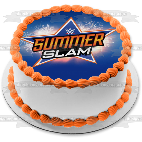 WWE Summer Slam World Wrestling Entertainment Fireworks Blue Background Edible Cake Topper Image ABPID01306