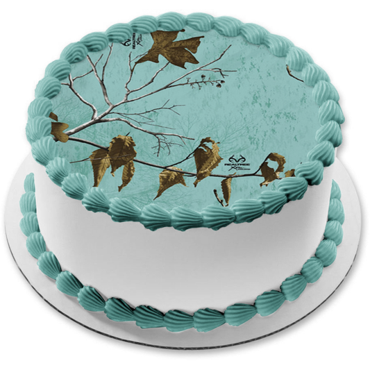Camouflage Leaves Camo Blue Background Edible Cake Topper Image ABPID01422