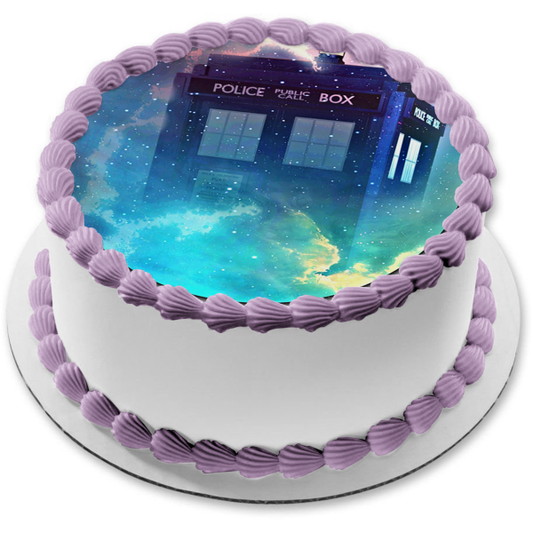 Doctor Who Tardis Time Traveling Machine In the Galaxy Edible Cake Topper Image ABPID01487